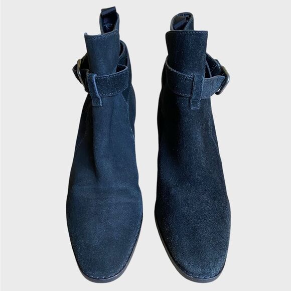 Marc Fisher Razzle Suede Ankle Boots Women's Size 6.5 Black Leather Buckle - Picture 3 of 16